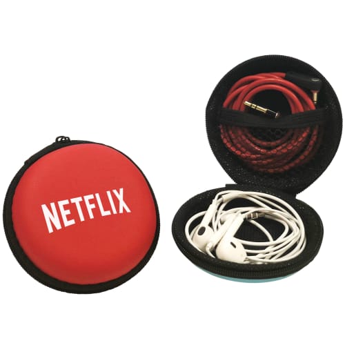 Branded Round EVA Cable Case in Red with a design from Total Merchandise