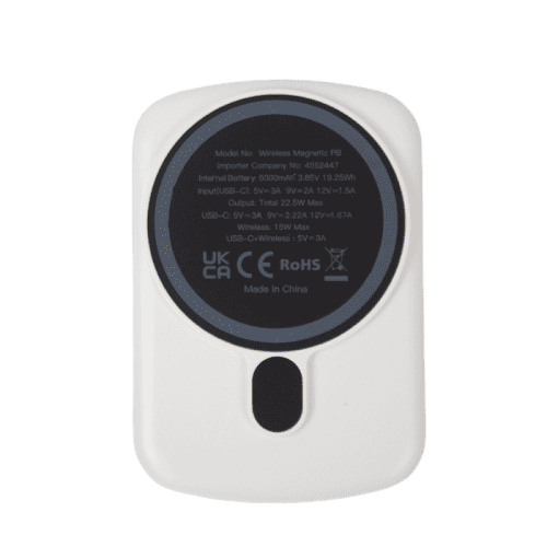 Promotional Printed Wireless Magnetic 5000mAh Powerbank in White from Total Merchandise
