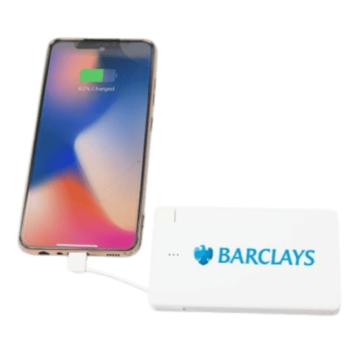 Branded 5000mAh Card Phone Charger in White with a design from Total Merchandise