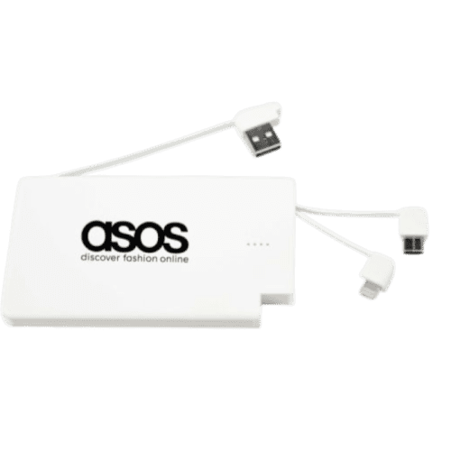 Logo branded 5000mAh Card Phone Charger in White with a design from Total Merchandise