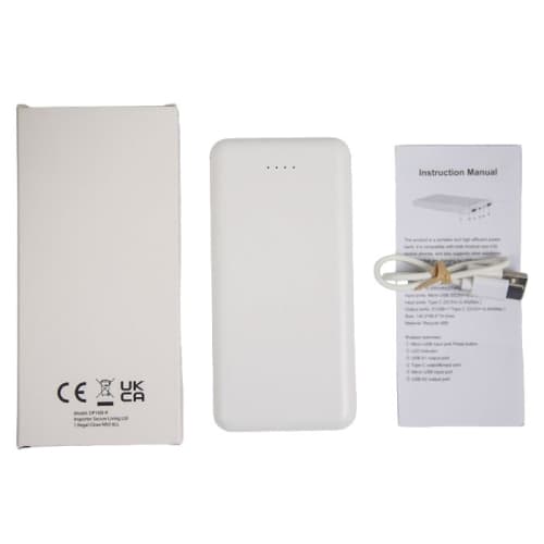 Packaging and cable from the Eco Pro 10,000mAh Powerbank in White from Total Merchandise