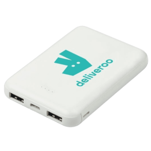 Branded Eco Mini 5000mAh Powerbank in White with a design from Total Merchandise