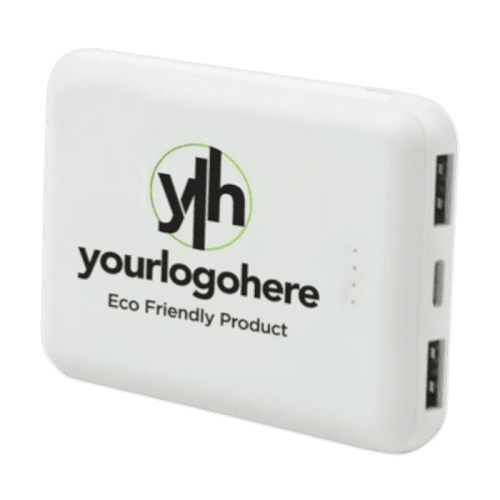 Promotional Eco Mini 5000mAh Powerbank in White with a design from Total Merchandise