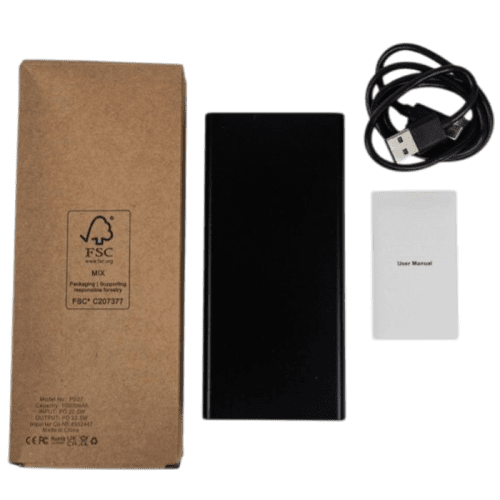 Packaging from the Elite USB-C 10,000mAh PowerBank in Black from Total Merchandise
