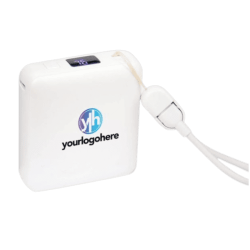 Branded Compact Deluxe 10,000mAh Powerbank in White with a design from Total Merchandise