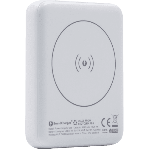 Logo Branded 5000mAh Powercharge Air BrandCharger Wireless Powerbank in White from Total Merchandise