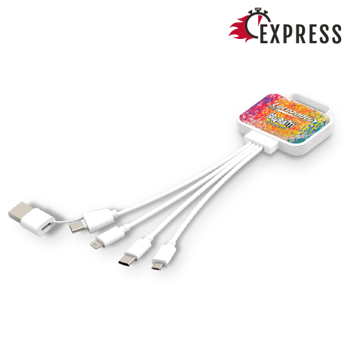 Promotional Total Express Fresh Charging Cable in White with a design from Total Merchandise