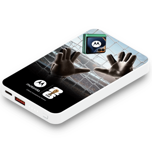 Branded Total Express Kinetic 5,000mAh Power Bank in White with a design from Total Merchandise