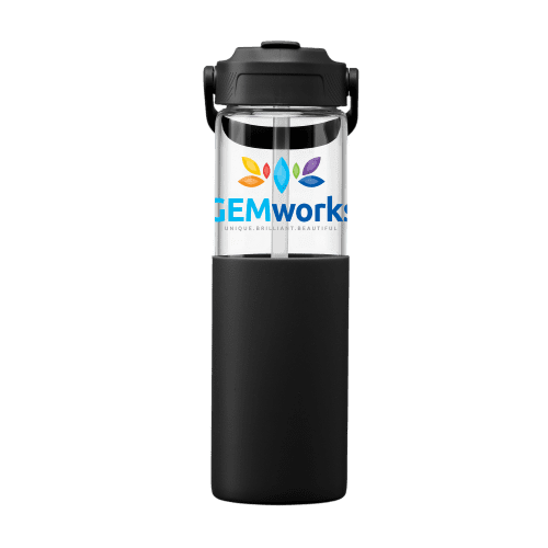 Promotional Glass Silicone Sleeve Straw Bottle.