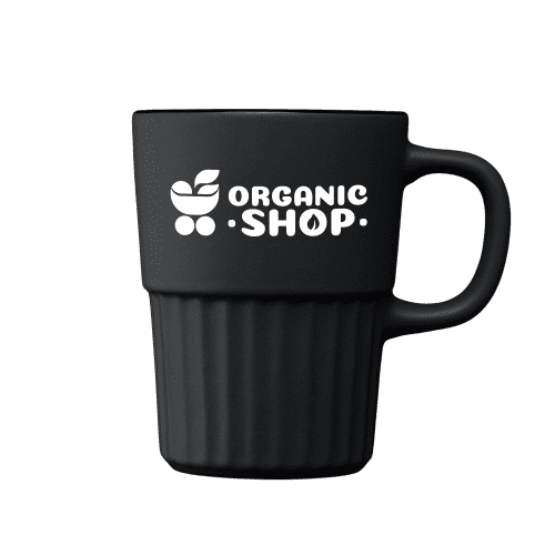 Front view of custom branded Ceramic Matte Finish Fluted Mug