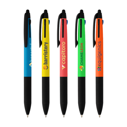Group picture of Promotional Recycled Plastic 3-in-1 Neon Grip Multi-Ink Pen