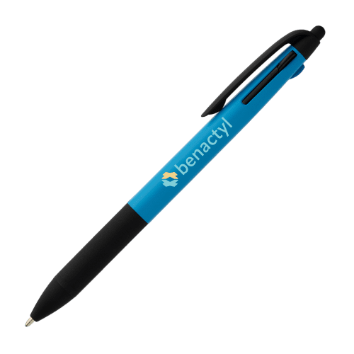 Custom branded Recycled Plastic 3-in-1 Neon Grip Multi-Ink Pen in light blue 7461