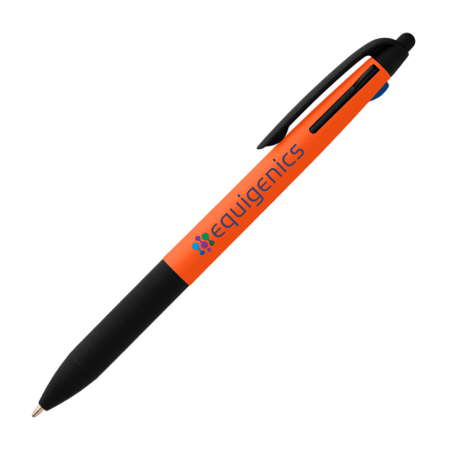 Logo printed on barrel of Recycled Plastic 3-in-1 Neon Grip Multi-Ink Pen