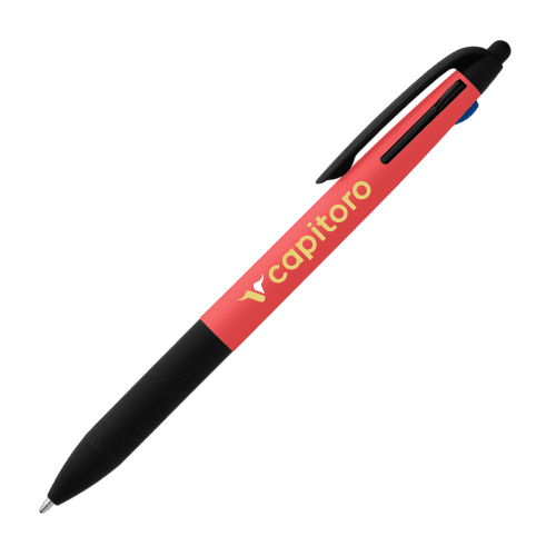 Logo branded on barrel of Recycled Plastic 3-in-1 Neon Grip Multi-Ink Pen