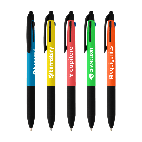 Group picture of Promotional Recycled Plastic 3-in-1 Neon Grip Multi-Ink Pen