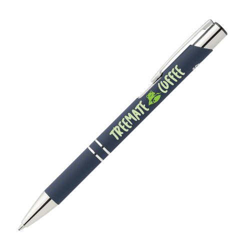 Promotional Crosby Recycled Metal Soft Touch Ballpen Pen in navy