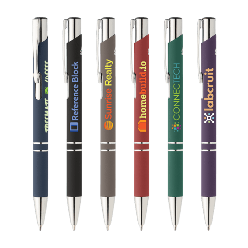 Group of custom printed Crosby Recycled Metal Soft Touch Ballpen