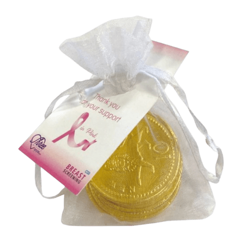 Company branded Chocolate Coins Organza Bags