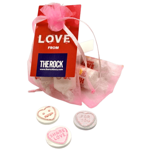 Company branded Love hearts filled Organza Bags