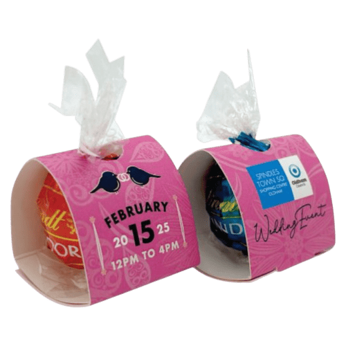 2 promotional Mono Lindor Truffles with custom printed sleeves by Total Merchandise