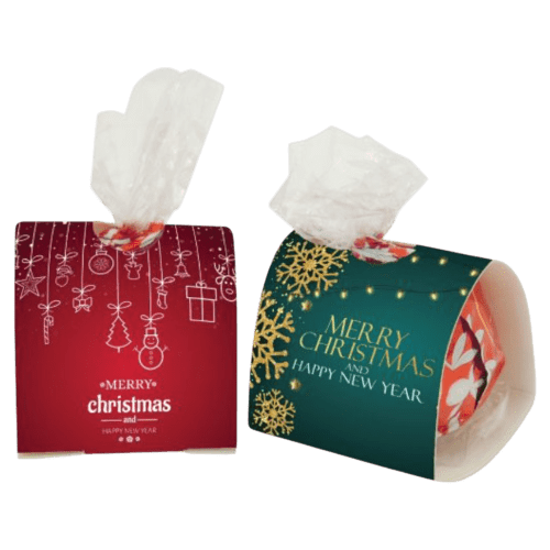 Two Christmas themed mono lindt chocolate truffles with custom branded sleeves