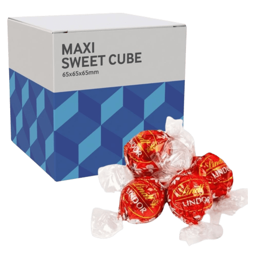 Customisable Lindor Truffle Cubes in White printed with your company logo from Total Merchandise