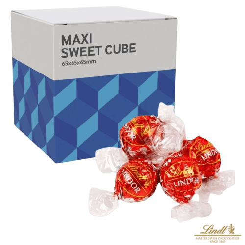 Customisable Lindor Truffle Cubes in White printed with your company logo from Total Merchandise
