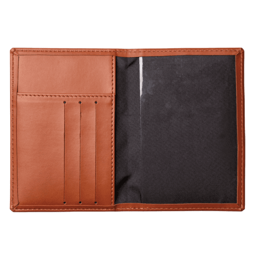 Logo Printed Soft Feel Vegan Leather Passport Wallet in Tan from Total Merchandise