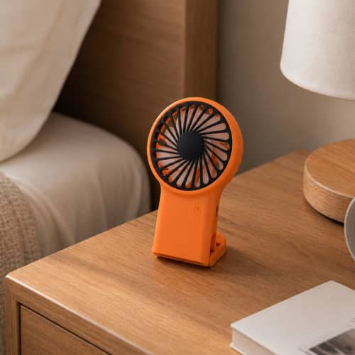 Logo Printed Mini Clip Fan in Orange branded with your company logo from Total Merchandise
