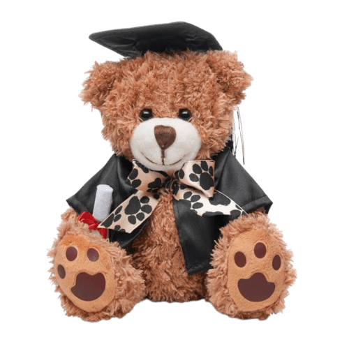 Front view of the promotional Graduation Medium Patched Paw Teddy by Total Merchandise