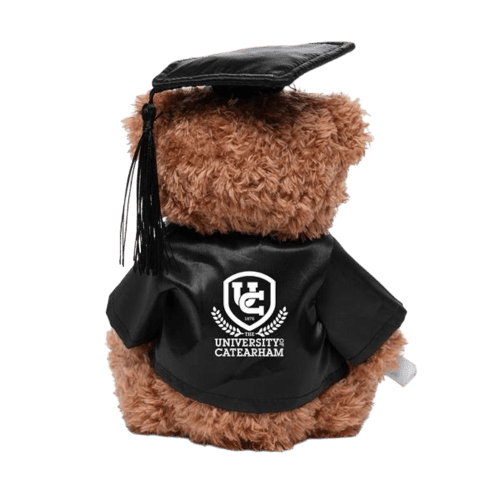 Back view of the Graduation Medium Patched Paw Teddy that has been personalised by Total Merchandise