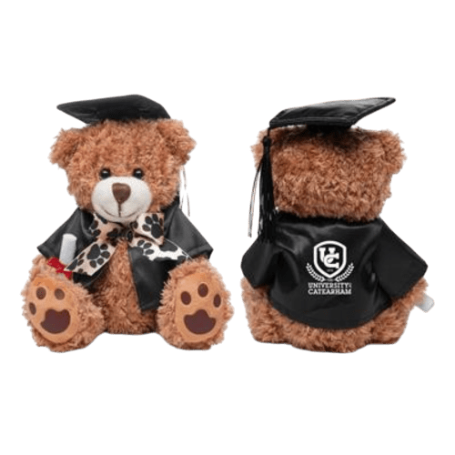 Front and back view of the Graduation Medium Patched Paw Teddy by Total Merchandise