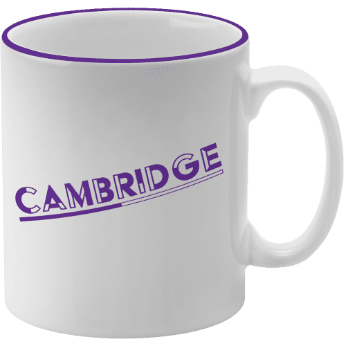 Logo Branded Cambridge Mugs with Coloured Rim in White printed with your logo from Total Merchandise