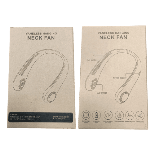 The box the promotional Portable Cooling Neck Fan is supplied in