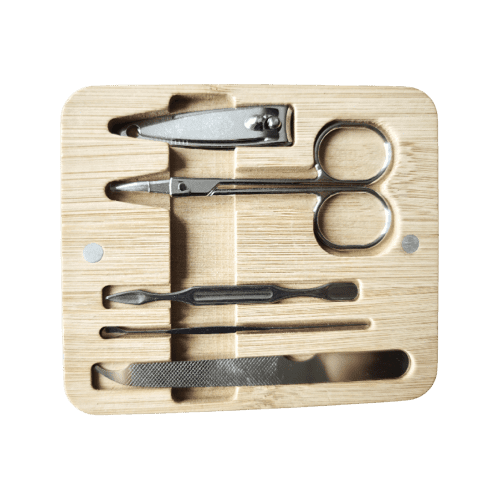 Inside view of the custom printed Bamboo Manicure Set by Total Merchandise