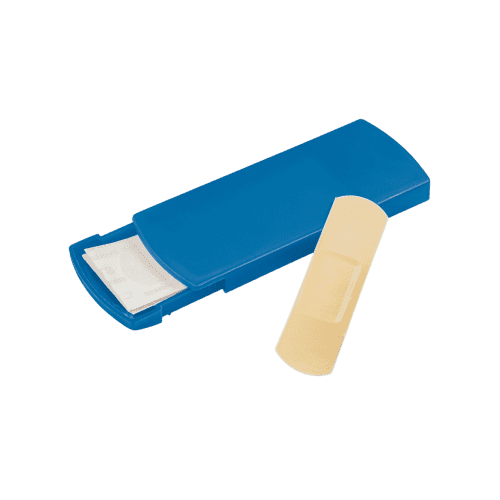 Plasters in Transparent Box in Frosted Dark Blue branded with your logo from Total Merchandise