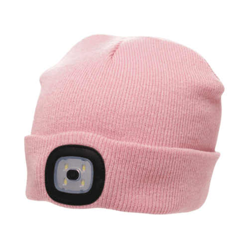 Promotional Rechargable LED Beanie in light pink with a deisgn from Total Merchandise