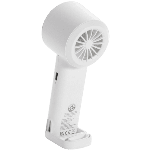 Custom Branded Recycled Plastic Rechargeable Twist Portable Fan in White from Total Merchandise