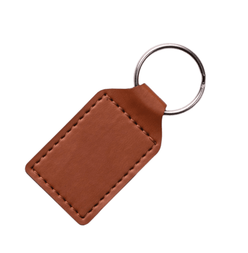 Custom Branded Vegan Leather Rectangle Key Fob in Tan printed with your logo from Total Merchandise