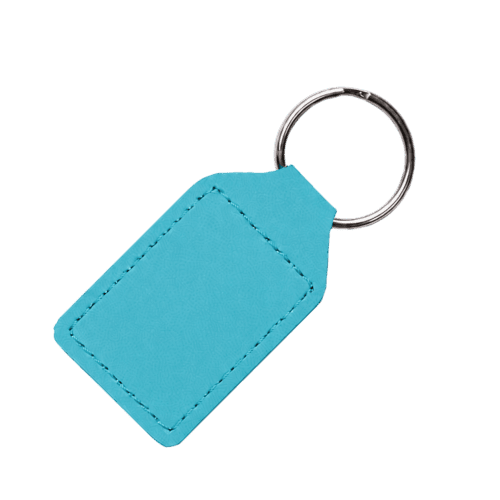 Custom Printed Vegan Leather Rectangle Key Fob in Aqua printed with your logo from Total Merchandise