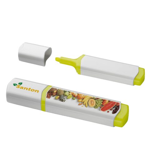 Promotional Plastic Highlighter in White/Yellow printed with your logo from Total Merchandise