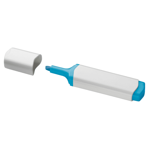 Custom Branded Plastic Highlighter in White/Blue printed with your logo from Total Merchandise