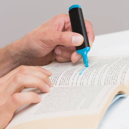 Logo Branded Plastic Highlighter in Black/Blue printed with your logo from Total Merchandise