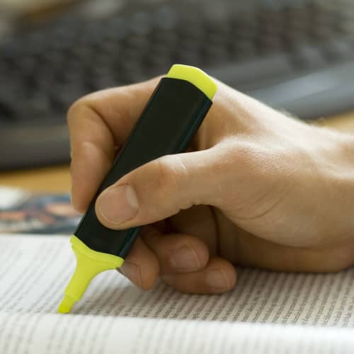 Promotional Plastic Highlighter in Black/Yellow printed with your logo from Total Merchandise