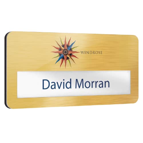 Promotional Metal Window Staff Name Badges in Gold Grain from Total Merchandise