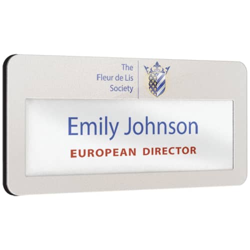 Promotional Metal Window Staff Name Badges in Silver Satin from Total Merchandise