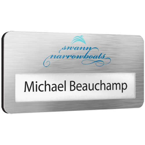 UK Printed Metal Window Staff Name Badges in Silver Grain from Total Merchandise