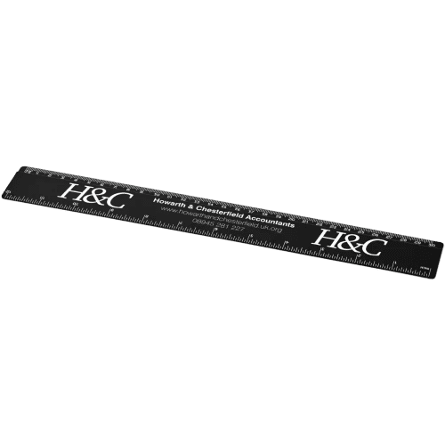 Black printed rulers branded with UK business logos from Total Merchandise