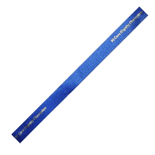 Branded ribbon in blue printed with logos from Total Merchandise