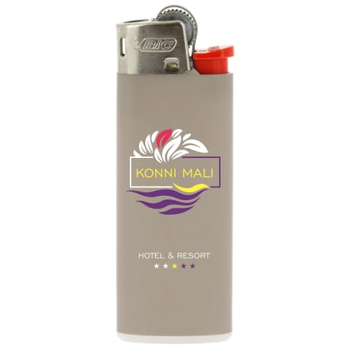 Corporate Branded BiC Mini Lighters in Warm Grey/Red from Total Merchandise